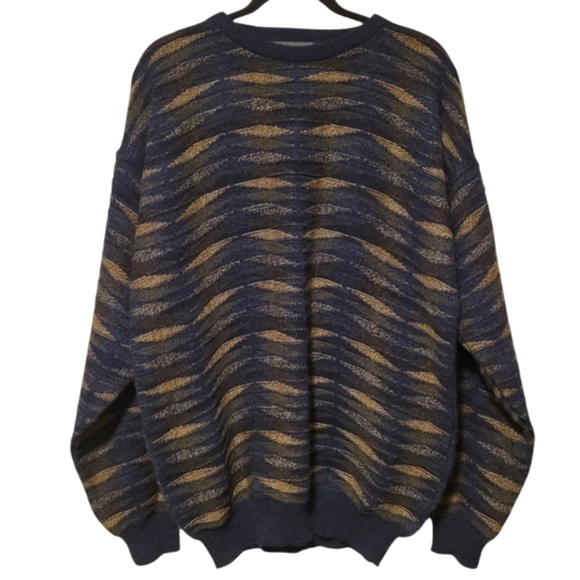 Vintage Serafini 3d Knit Grandpa Dad Crew Sweater y2k 90s Men's Sweater Size XL - Picture 1 of 8